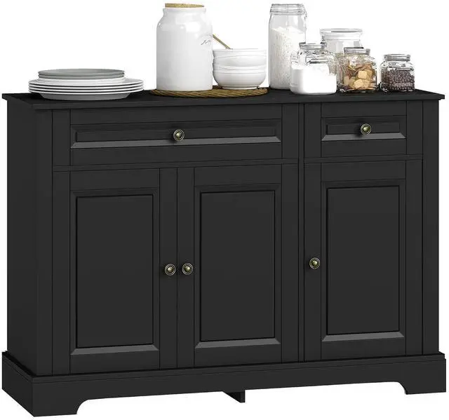Main image of Sideboard Buffet Cabinet with Storage, 2 Drawers, for Kitchen, Black | Modern Buffet Cabinet, Coffee Bar Station, Adjustable Shelves, Entryway
