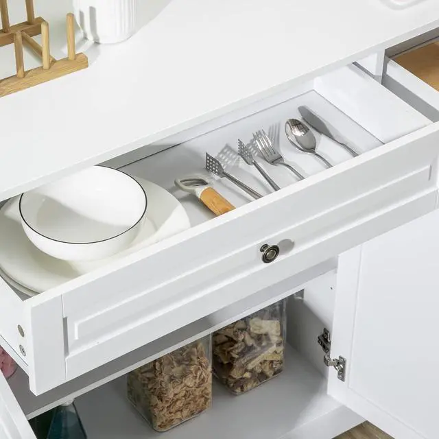 Alt view image 7 of 7 - Sideboard Buffet Cabinet with Storage, 2 Drawers, for Kitchen, White | Modern Buffet Cabinet, Coffee Bar Station, Adjustable Shelves, Entryway