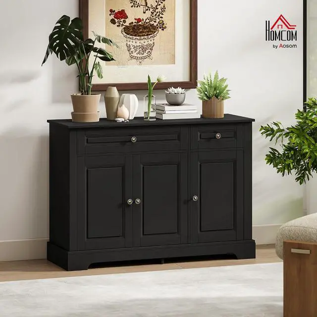 Alt view image 2 of 7 - Sideboard Buffet Cabinet with Storage, 2 Drawers, for Kitchen, Black | Modern Buffet Cabinet, Coffee Bar Station, Adjustable Shelves, Entryway