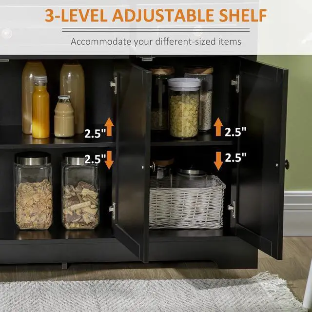 Alt view image 5 of 7 - Sideboard Buffet Cabinet with Storage, 2 Drawers, for Kitchen, Black | Modern Buffet Cabinet, Coffee Bar Station, Adjustable Shelves, Entryway