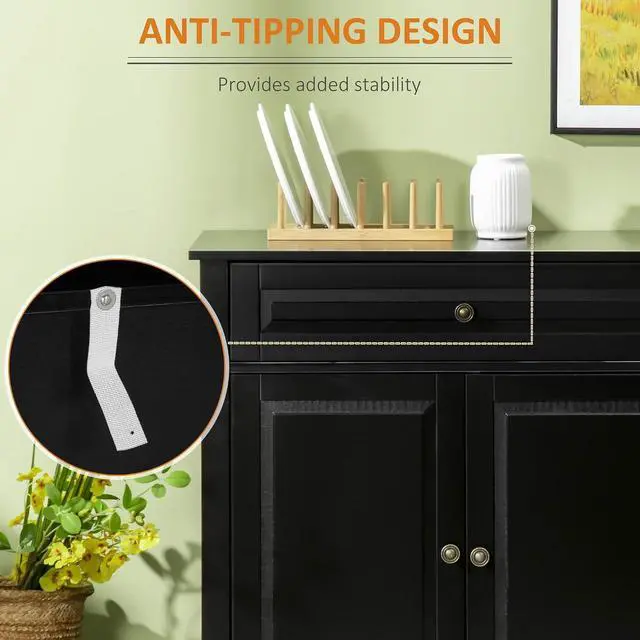 Alt view image 6 of 7 - Sideboard Buffet Cabinet with Storage, 2 Drawers, for Kitchen, Black | Modern Buffet Cabinet, Coffee Bar Station, Adjustable Shelves, Entryway
