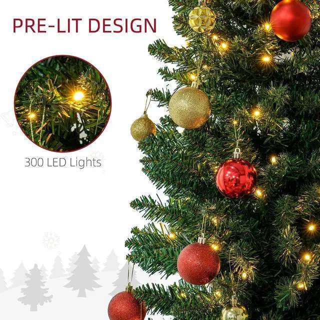 Alt view image 4 of 7 - Noble Fir Artificial Pencil Christmas Tree Prelit 8' Green | Slim, 300 Warm White LED Lights, 618 Tips, Christmas Decoration