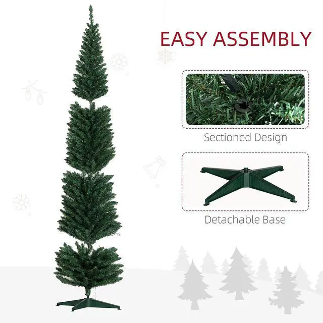 Alt view image 6 of 7 - Noble Fir Artificial Pencil Christmas Tree Prelit 8' Green | Slim, 300 Warm White LED Lights, 618 Tips, Christmas Decoration