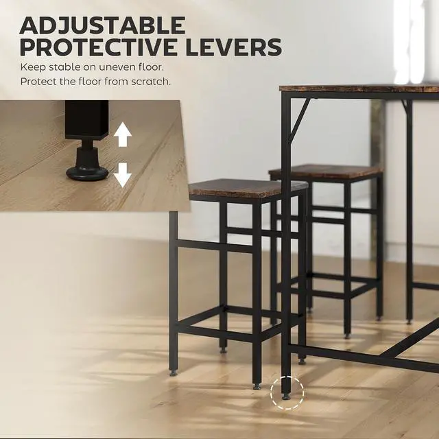 Alt view image 5 of 7 - 5-Piece Industrial Dining Table Set, Bar Table Chair Set Black/Brown | 4 Stools Included, Space Saving, Pub & Kitchen
