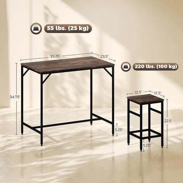 Alt view image 7 of 7 - 5-Piece Industrial Dining Table Set, Bar Table Chair Set Black/Brown | 4 Stools Included, Space Saving, Pub & Kitchen