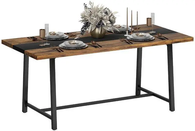 Main image of Industrial Dining Table for 8 People 70.9" Long Rustic Brown | Rectangular Kitchen Table, Large Tabletop, Steel Legs, for Dining Room