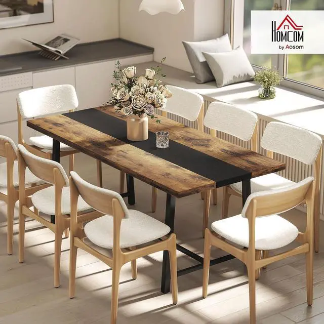 Alt view image 2 of 7 - Industrial Dining Table for 8 People 70.9" Long Rustic Brown | Rectangular Kitchen Table, Large Tabletop, Steel Legs, for Dining Room