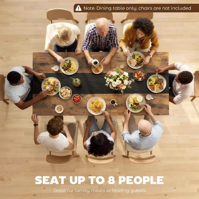 Alt view image 4 of 7 - Industrial Dining Table for 8 People 70.9" Long Rustic Brown | Rectangular Kitchen Table, Large Tabletop, Steel Legs, for Dining Room