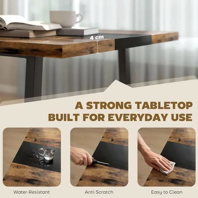 Alt view image 5 of 7 - Industrial Dining Table for 8 People 70.9" Long Rustic Brown | Rectangular Kitchen Table, Large Tabletop, Steel Legs, for Dining Room