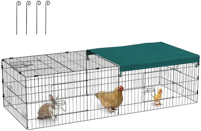 Main image of PawHut Metal Chicken Coop Chicken Run Pen with Cover 73" x 30" x 20" Green | Portable Catio Poultry Cage, Indoor Outdoor Backyard, Cat Cage, for Rabbit Duck Hen Small Animal Chinchillas