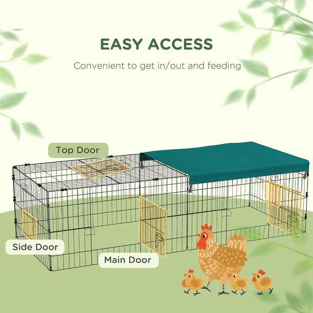 Alt view image 4 of 7 - PawHut Metal Chicken Coop Chicken Run Pen with Cover 73" x 30" x 20" Green | Portable Catio Poultry Cage, Indoor Outdoor Backyard, Cat Cage, for Rabbit Duck Hen Small Animal Chinchillas