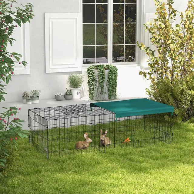 Alt view image 2 of 7 - PawHut Metal Chicken Coop Chicken Run Pen with Cover 73" x 30" x 20" Green | Portable Catio Poultry Cage, Indoor Outdoor Backyard, Cat Cage, for Rabbit Duck Hen Small Animal Chinchillas