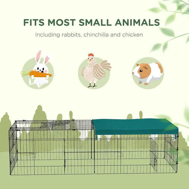 Alt view image 5 of 7 - PawHut Metal Chicken Coop Chicken Run Pen with Cover 73" x 30" x 20" Green | Portable Catio Poultry Cage, Indoor Outdoor Backyard, Cat Cage, for Rabbit Duck Hen Small Animal Chinchillas