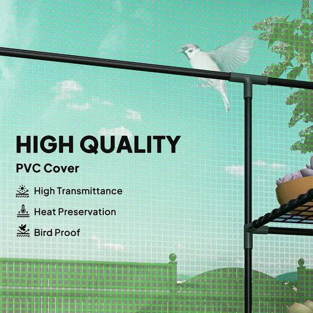 Alt view image 3 of 7 - 5' x 2.5' x 6.5' Mini Walk-in Greenhouse 3 Tier Shelves PE Green | Green House Kit, Portable, Roll-Up Door, Weatherized Cover, Backyard Garden