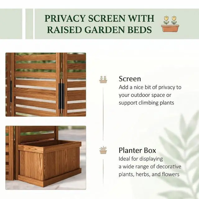 Alt view image 3 of 7 - Freestanding Outdoor Privacy Screen for Hot Tub, 3-Panel, Natural | 4 Self-Draining Planters / Raised Garden Beds, Hinged Panels, Patio, Backyard, Deck