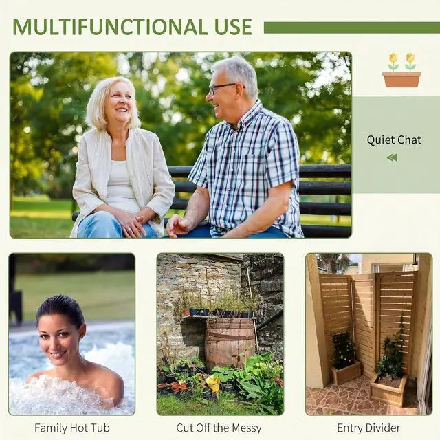 Alt view image 6 of 7 - Freestanding Outdoor Privacy Screen for Hot Tub, 3-Panel, Natural | 4 Self-Draining Planters / Raised Garden Beds, Hinged Panels, Patio, Backyard, Deck