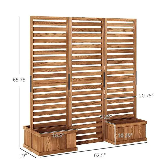 Alt view image 7 of 7 - Freestanding Outdoor Privacy Screen for Hot Tub, 3-Panel, Natural | 4 Self-Draining Planters / Raised Garden Beds, Hinged Panels, Patio, Backyard, Deck