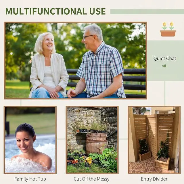 Alt view image 6 of 7 - Freestanding Outdoor Privacy Screen for Hot Tub, 3-Panel, Gray | 4 Self-Draining Planters / Raised Garden Beds, Hinged Panels, Patio, Backyard, Deck