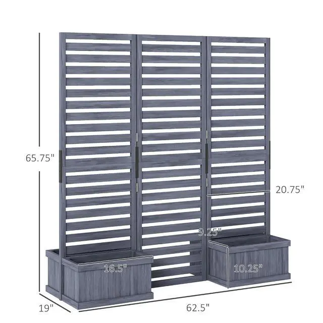 Alt view image 7 of 7 - Freestanding Outdoor Privacy Screen for Hot Tub, 3-Panel, Gray | 4 Self-Draining Planters / Raised Garden Beds, Hinged Panels, Patio, Backyard, Deck