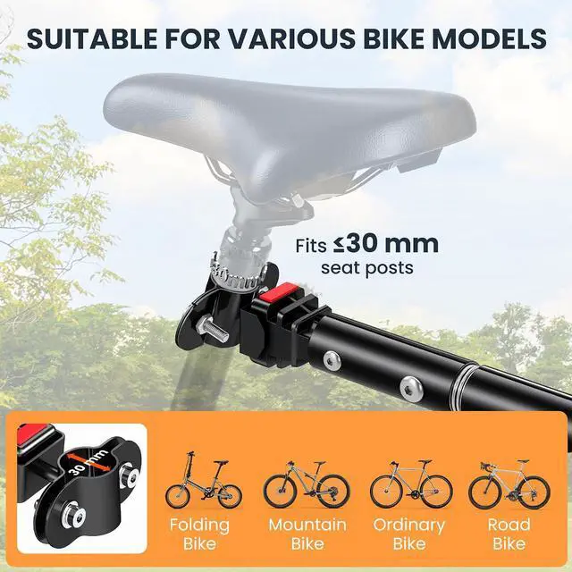 Alt view image 3 of 7 - Bike Cargo Trailer Heavy-Duty with Universal Hitch 16" Wheels Black | Bicycle Trailer, Bike Wagon Cart, Foldable Compact Storage, 88 lbs. Capacity