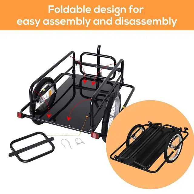 Alt view image 4 of 7 - Bike Cargo Trailer Heavy-Duty with Universal Hitch 16" Wheels Black | Bicycle Trailer, Bike Wagon Cart, Foldable Compact Storage, 88 lbs. Capacity