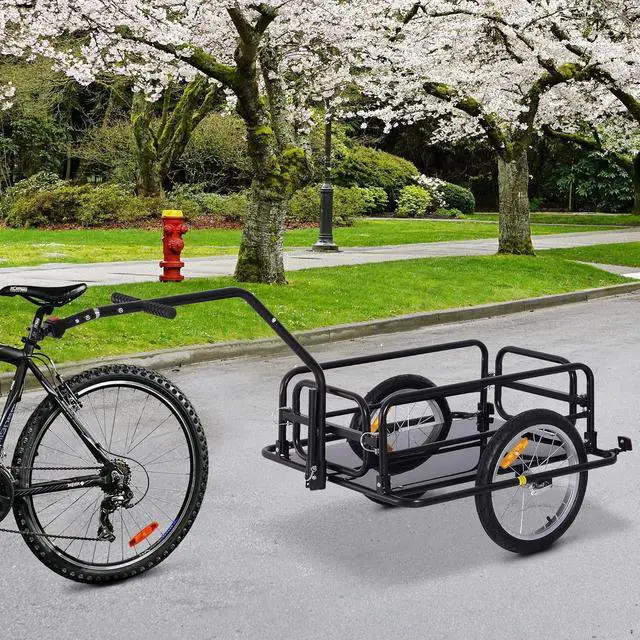 Alt view image 2 of 7 - Bike Cargo Trailer Heavy-Duty with Universal Hitch 16" Wheels Black | Bicycle Trailer, Bike Wagon Cart, Foldable Compact Storage, 88 lbs. Capacity
