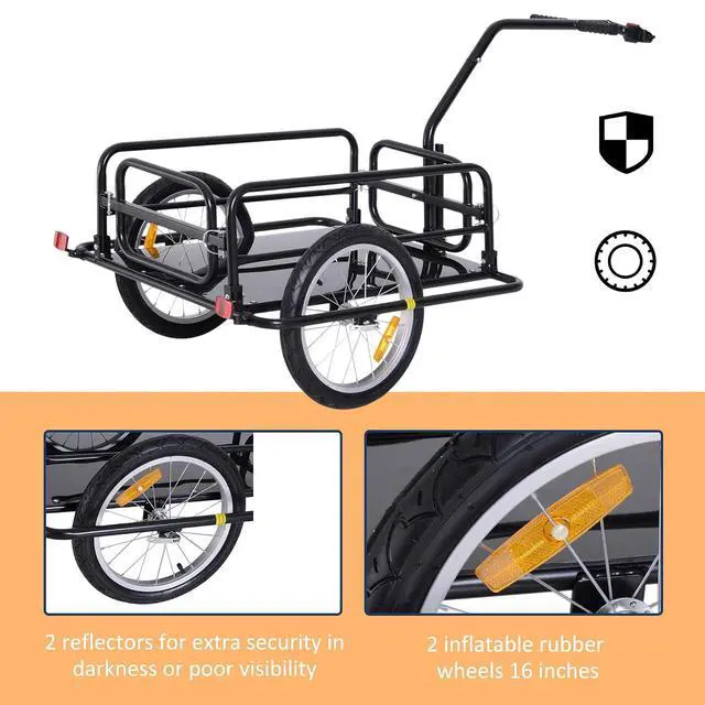 Alt view image 5 of 7 - Bike Cargo Trailer Heavy-Duty with Universal Hitch 16" Wheels Black | Bicycle Trailer, Bike Wagon Cart, Foldable Compact Storage, 88 lbs. Capacity