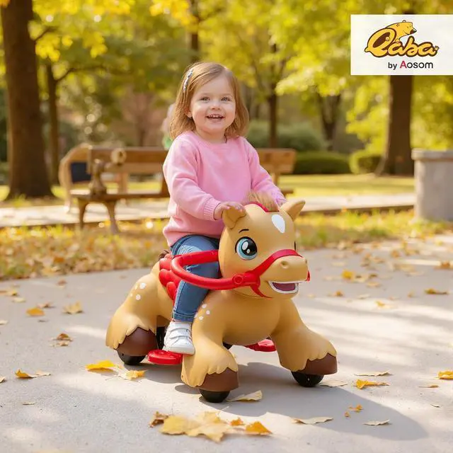 Alt view image 2 of 7 - Qaba 12V Ride on Horse Battery Powered Ride on Toy Ages 1.5-3 Years Brown | Interactive Electric Kids Riding Pony, Carrot Toy, Comb, Animal Sounds, Light, Gift for Girls Boys