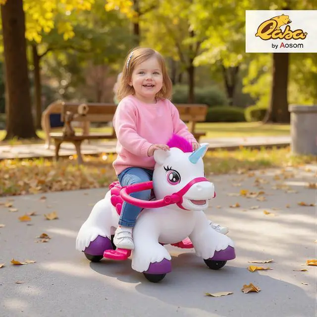 Alt view image 2 of 7 - Qaba 12V Ride on Horse Battery Powered Ride on Toy Ages 1.5-3 Years White | Interactive Electric Kids Riding Pony, Carrot Toy, Comb, Animal Sounds, Light, Gift for Girls Boys