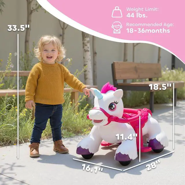 Alt view image 7 of 7 - Qaba 12V Ride on Horse Battery Powered Ride on Toy Ages 1.5-3 Years White | Interactive Electric Kids Riding Pony, Carrot Toy, Comb, Animal Sounds, Light, Gift for Girls Boys