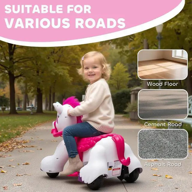 Alt view image 6 of 7 - Qaba 12V Ride on Horse Battery Powered Ride on Toy Ages 1.5-3 Years White | Interactive Electric Kids Riding Pony, Carrot Toy, Comb, Animal Sounds, Light, Gift for Girls Boys