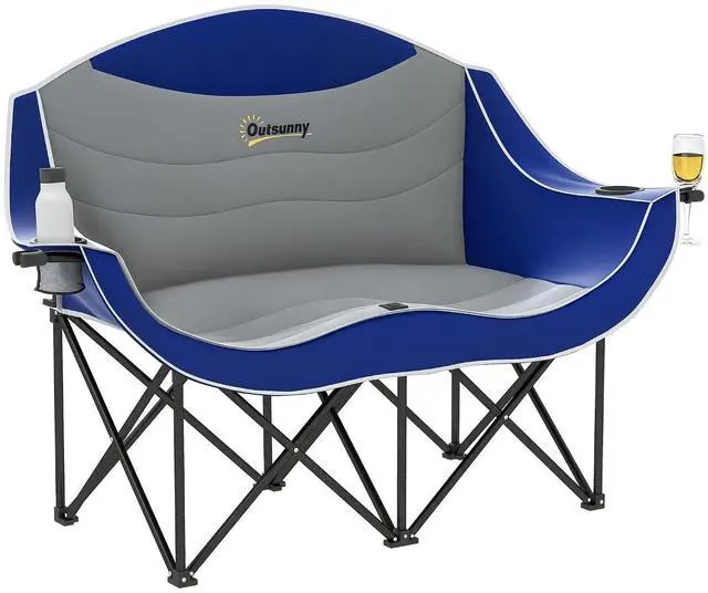 Main image of Double Camping Chair for Adults, Padded Folding Camp Chair for 2 Person with Armrest, Wine Glass Holder, Cup Holder, Carry Bag for Outdoor Sports, Picnics, Supports up to 552 lbs.