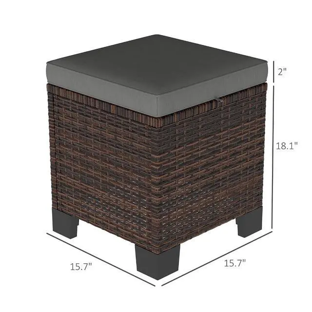 Alt view image 3 of 7 - 2 Pieces Outdoor Patio Ottomans All Weather PE Rattan Gray | Wicker Footstools, Removable Cushions, 3-in-1 Ottoman Seat, Footrest, Side Table, for Backyard, Poolside