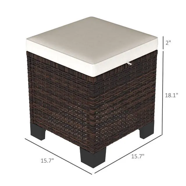Alt view image 3 of 7 - 2 Pieces Outdoor Patio Ottomans All Weather PE Rattan Beige | Wicker Footstools, Removable Cushions, 3-in-1 Ottoman Seat, Footrest, Side Table, for Backyard, Poolside