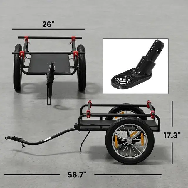 Alt view image 7 of 7 - 2-in-1 Bike Cargo Trailer & Wagon Cart Fits 22"-28" Bike Wheels | Multi-Use Bicycle Trailer, Quick Release 16" Pneumatic Wheels, Kickstand, Red Flag, Universal Hitch, 132lbs Capacity