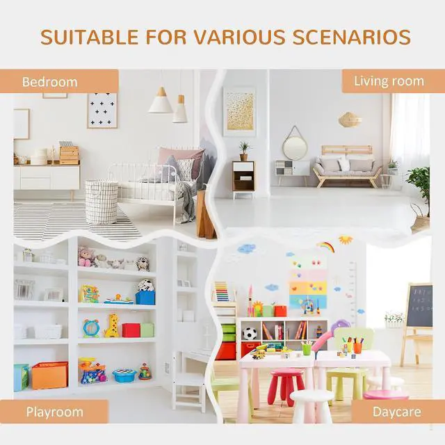 Alt view image 6 of 7 - 6-Cubby Kids Bookcase with Reading Nook and Cushion Pure White | Multi-Purpose Storage Organizer, for Bedroom, Living Room