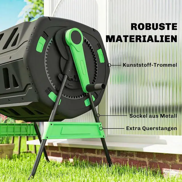 Alt view image 7 of 7 - Compost Bin Outdoor, 53 Gal Dual Chamber Compost Tumbler, Green | 8 Adjustable Vents, BPA Free, Rotating Tumbling Composter, 2 Sliding Doors, Metal Frame, for Kitchen Garden Yard