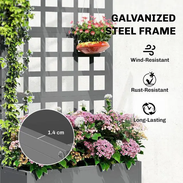 Alt view image 3 of 7 - Galvanized Raised Garden Bedw/Trellis 24"x9"x44.5" Gray | Metal Planter Box with Drainage Holes, Outdoor Privacy Screen, Planter with Trellis, Climbing Plants, Vegetable, Vines