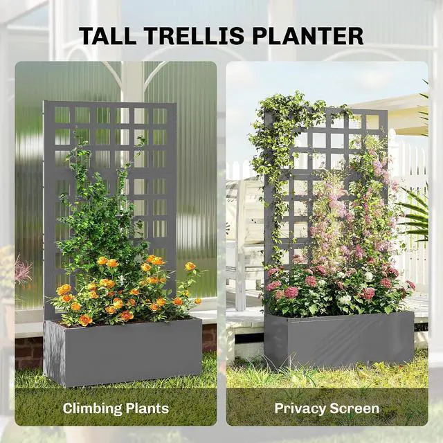 Alt view image 4 of 7 - Galvanized Raised Garden Bedw/Trellis 24"x9"x44.5" Gray | Metal Planter Box with Drainage Holes, Outdoor Privacy Screen, Planter with Trellis, Climbing Plants, Vegetable, Vines