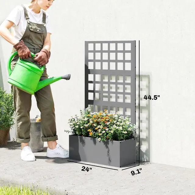 Alt view image 7 of 7 - Galvanized Raised Garden Bedw/Trellis 24"x9"x44.5" Gray | Metal Planter Box with Drainage Holes, Outdoor Privacy Screen, Planter with Trellis, Climbing Plants, Vegetable, Vines