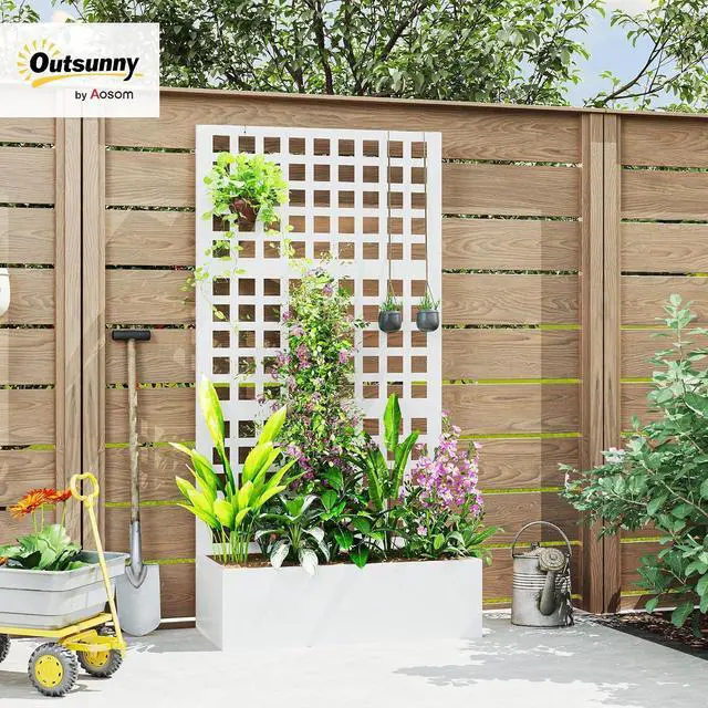 Alt view image 2 of 7 - Galvanized Raised Garden Bedw/Trellis 35"x16"x70" White | Metal Planter Box with Drainage Holes, Outdoor Privacy Screen, Planter with Trellis, Climbing Plants, Vegetable, Vines