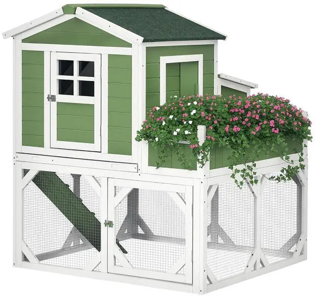 Main image of PawHut 49" Small Chicken Coop Hen House with Garden Space 2-4 Birds Green | Chicken House Outdoor Run Cage with Weather Protection