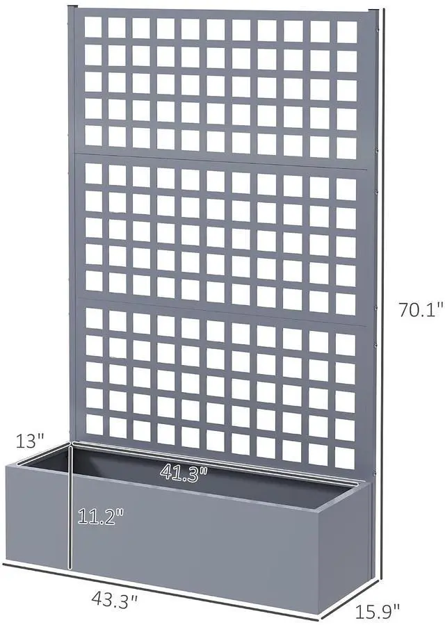 Alt view image 7 of 7 - Galvanized Raised Garden Bed 43" x 16" x 70" Gray Wood Effect | with Trellis, Metal Planter Box with Drainage Holes, Outdoor Privacy Screen for Climbing Plants, Vegetable, Vines, 2 Pack