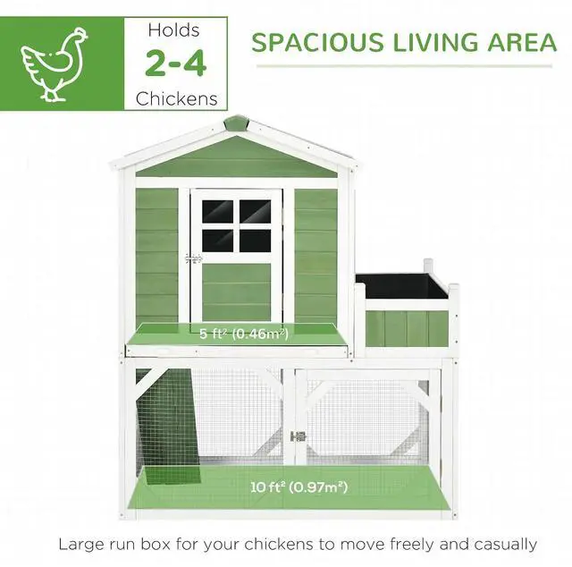 Alt view image 3 of 7 - PawHut 49" Small Chicken Coop Hen House with Garden Space 2-4 Birds Green | Chicken House Outdoor Run Cage with Weather Protection