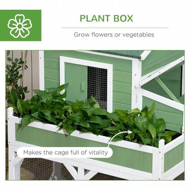 Alt view image 6 of 7 - PawHut 49" Small Chicken Coop Hen House with Garden Space 2-4 Birds Green | Chicken House Outdoor Run Cage with Weather Protection