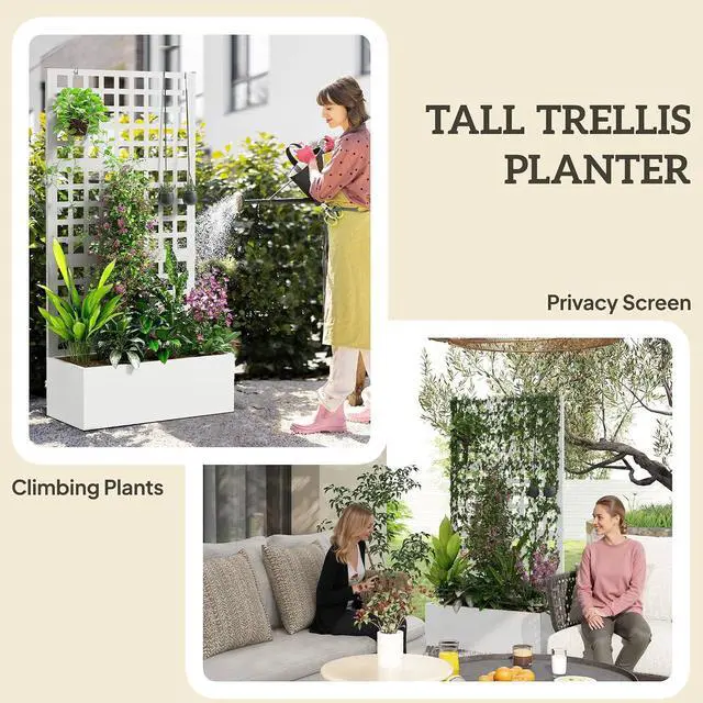 Alt view image 4 of 7 - Galvanized Raised Garden Bedw/Trellis 35"x16"x70" White | Metal Planter Box with Drainage Holes, Outdoor Privacy Screen, Planter with Trellis, Climbing Plants, Vegetable, Vines