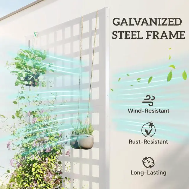 Alt view image 3 of 7 - Galvanized Raised Garden Bedw/Trellis 35"x16"x70" White | Metal Planter Box with Drainage Holes, Outdoor Privacy Screen, Planter with Trellis, Climbing Plants, Vegetable, Vines