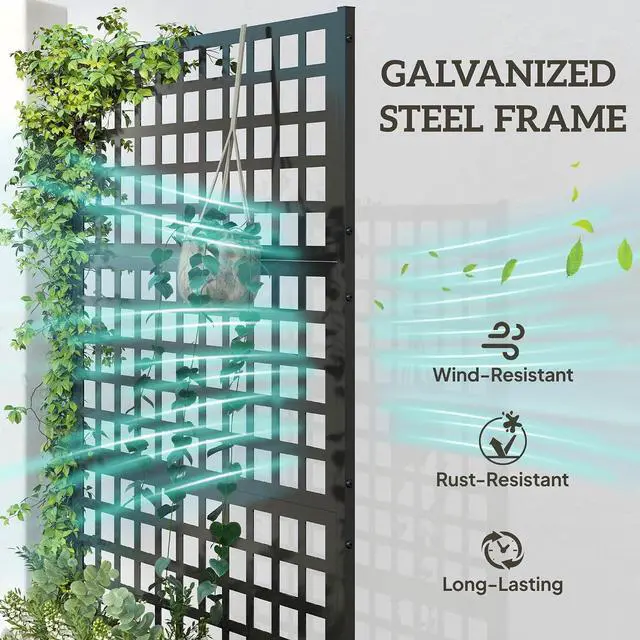 Alt view image 3 of 7 - Galvanized Raised Garden Bedw/Trellis 43"x16"x70" Black | Metal Planter Box with Drainage Holes, Outdoor Privacy Screen, Planter with Trellis, Climbing Plants, Vegetable, Vines