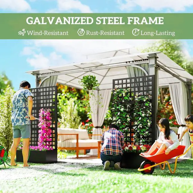 Alt view image 3 of 7 - Galvanized Raised Garden Bedw/Trellis 35"x16"x70" Black | Metal Planter Box with Drainage Holes, Outdoor Privacy Screen, Planter with Trellis, Climbing Plants, Vegetable, Vines