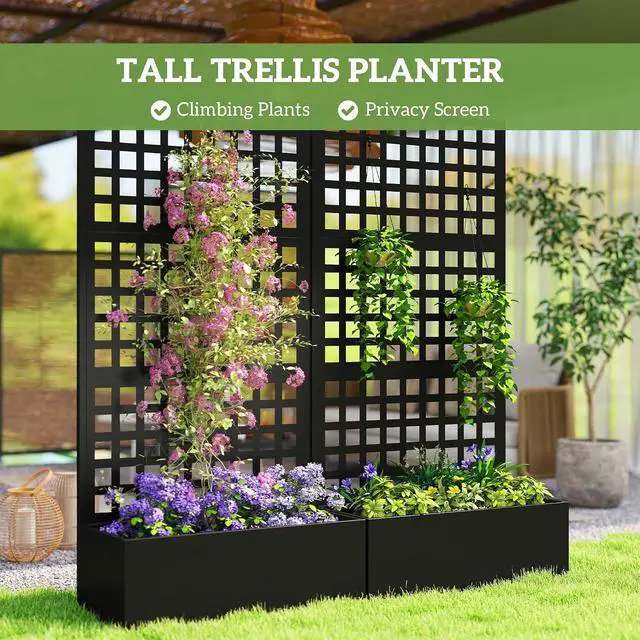 Alt view image 4 of 7 - Galvanized Raised Garden Bedw/Trellis 35"x16"x70" Black | Metal Planter Box with Drainage Holes, Outdoor Privacy Screen, Planter with Trellis, Climbing Plants, Vegetable, Vines